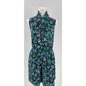 Sunday Best Aritzia Black Floral Sleeveless Dress Bow Tie Neck Large L Mini